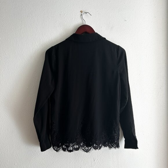 ELIE TAHARI Woman's Lace Inset Shirt 100% Silk in NOIR SZ - Picture 8 of 8